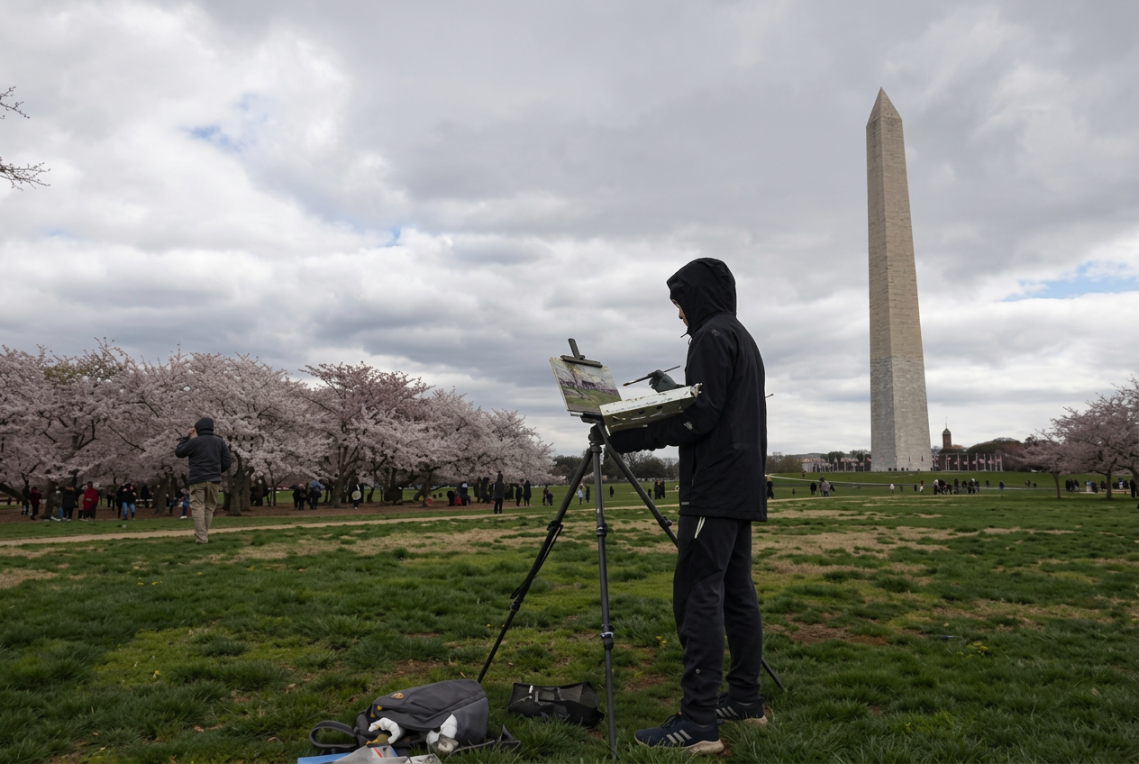 Plein air painting of the Washington Monument by Will Green
